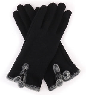 Armycrew Smartphone Touchscreen Ladies Fur Trim Pom Decoration Texting Glove