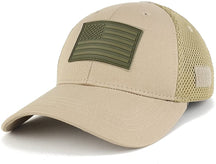 US American Flag OLIVE 2 Rubber 3D Tactical Patch Low Crown Adjustable Mesh Cap