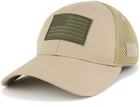 US American Flag OLIVE 2 Rubber 3D Tactical Patch Low Crown Adjustable Mesh Cap