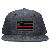 Washed Denim USA American Flag Embroidered Iron on Patch Snapback - BLU - Thin RED