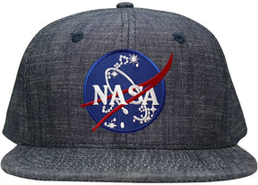 Washed Denim NASA Insignia Space Embroidered Logo Iron on Patch Snapback Cap - BLK