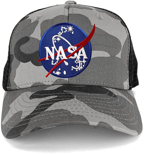 NASA Insignia Space Logo Embroidered Iron on Patch Adjustable Trucker Cap - NTG-Black