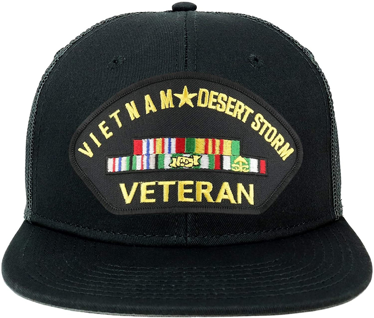 Armycrew Oversize XXL Vietnam Desert Storm Veteran Patch Flatbill Mesh Snapback Cap - Black - 2XL