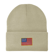 Armycrew Made in USA - Small American Flag Embroidered Patch Long Cuff Beanie