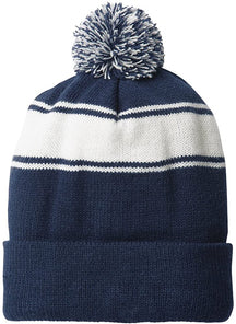 Armycrew Two Tone Stripe Acrylic Winter Pom Pom Beanie Hat