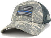 Armycrew Thin Blue Line American Flag 3D Rubber Tactical Patch Low Crown Adjustable Mesh Cap