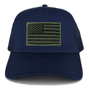 Armycrew XXL Oversize Black Olive USA Flag Patch Mesh Back Trucker Baseball Cap