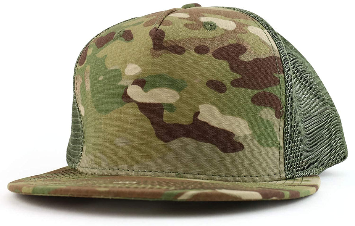 Armhycrew 5 Panel Flat Bill Ripstop Authentic Multicam Mesh Back Trucker Cap