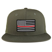 Thin Red 2 American Flag Iron on Patch Flat Bill Ripstop Trucker Mesh Cap