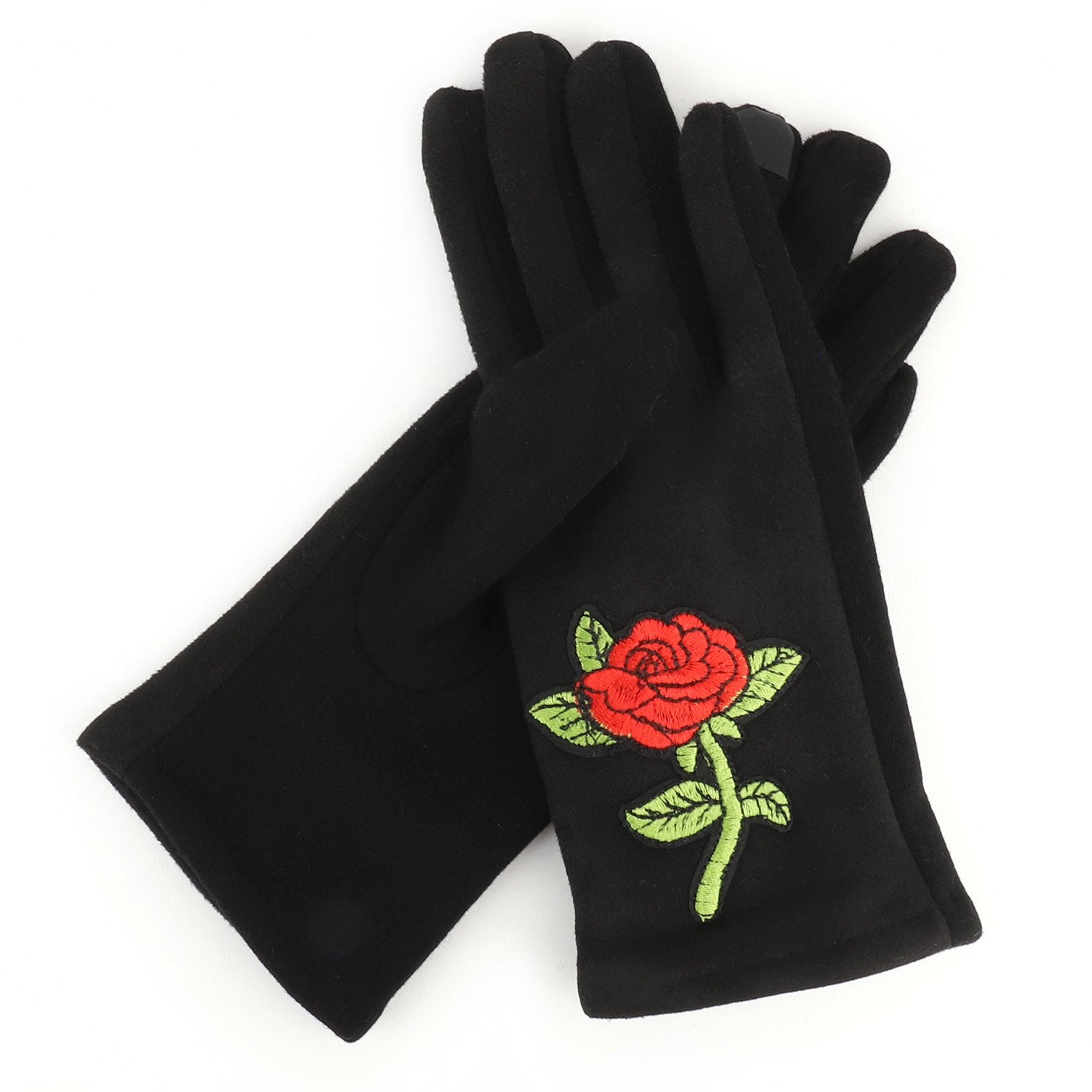 Armycrew Smartphone Touchscreen Ladies Texting Fingers Rose Embroidered Gloves