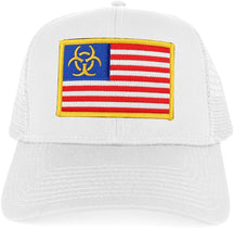 Biohazard Yellow American Flag Embroidered Iron on Patch Trucker Mesh Cap