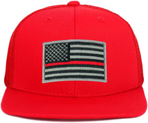 Armycrew Youth Kid's Thin Red Line American Flag Patch Flat Bill Snapback Trucker Cap