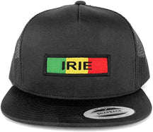 5 Panel Irie Green Yellow Red Embroidered Iron on Patch Flat Bill Mesh Snapback