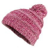Armycrew Kids Cold Weather Multi Color Knit Beanie Hat with Pom Pom - HOT Pink White