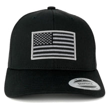 Flexfit American Flag Patch Snapback Trucker Mesh Cap - Black - Black Grey