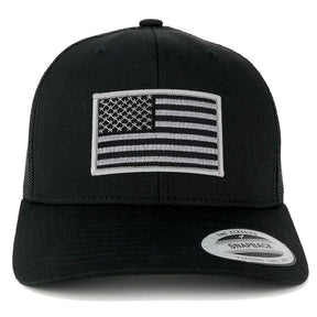 Flexfit American Flag Patch Snapback Trucker Mesh Cap - Black - Black Grey