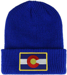 Armycrew Colorado State Flag Embroidered Patch Winter Ribbed Cuffed Knit Beanie
