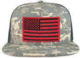 Black Red American Flag Iron on Patch Flat Bill Ripstop Trucker Mesh Cap