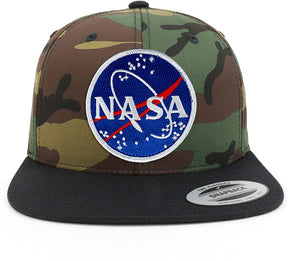 Armycrew NASA Meatball Patch Two Tone Camo Black Flatbill Snapback Baseball Cap
