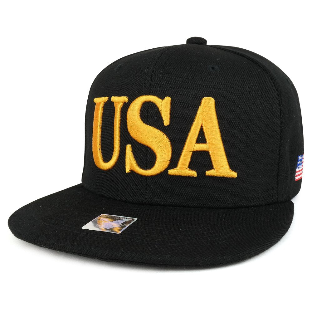Armycrew USA 3D Text Embroidered with American Flag Flat Bill Snapback Cap