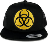 Armycrew 5 Panel Biohazard Circular Yellow Black Embroidered Patch Flat Bill Mesh Snapback