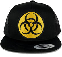 Armycrew 5 Panel Biohazard Circular Yellow Black Embroidered Patch Flat Bill Mesh Snapback