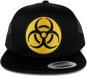 Armycrew 5 Panel Biohazard Circular Yellow Black Embroidered Patch Flat Bill Mesh Snapback