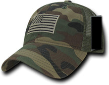 Soft Fit American Flag Embroidered Cotton Trucker Mesh Back Cap - Dark Grey