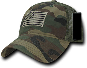 Soft Fit American Flag Embroidered Cotton Trucker Mesh Back Cap - Dark Grey