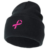 Armycrew Breast Cancer Awareness Pink Ribbon Embroidered Long Beanie