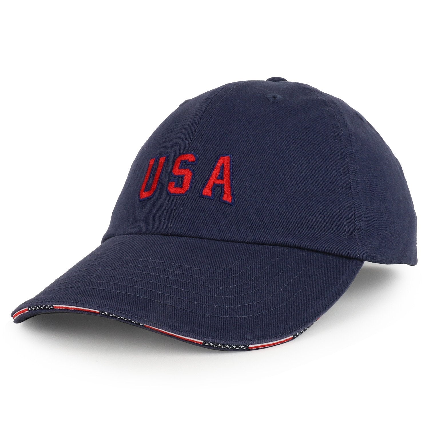 Armycrew USA Embroidered Washed Cotton Twill Unstructured Sandwich Bill Baseball Cap