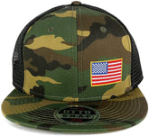 Armycrew Small Yellow Side American Flag Embroidered Patch Camo Flat Bill Snapback Mesh Cap