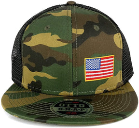 Armycrew Small Yellow Side American Flag Embroidered Patch Camo Flat Bill Snapback Mesh Cap