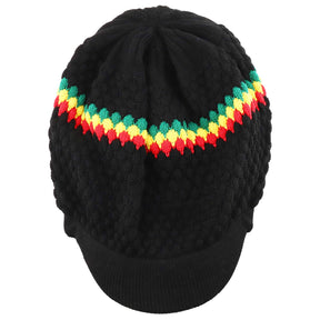 Armycrew Rastafarian Dreadlock Knit Oversized Slouch Cotton Visored Beanie - Black Rasta