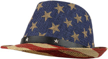 Armycrew American Flag Design Firm Lightweight Toyo Straw Fedora Hat