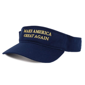 Donald Trump Visor, Make America Great Again - Quality Embroidered 100% Cotton (One Size, Navy w/Metallic Gold)