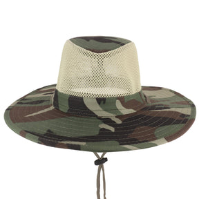 Armycrew Men's Mesh Woodland Camouflage Safari Hat with Chin Cord