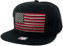 Armycrew USA American Flag Embroidered Flat Bill Snapback Cap - Black Black