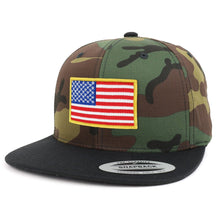 Armycrew Assorted USA Patch Two Tone Camo Black Flatbill Snapback Baseball Cap