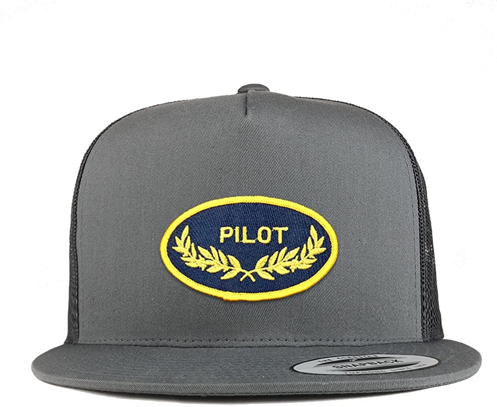 Armycrew 5 Panel Pilot Oak Leaf Oval Embroidered Patch Flatbill Mesh Snapback