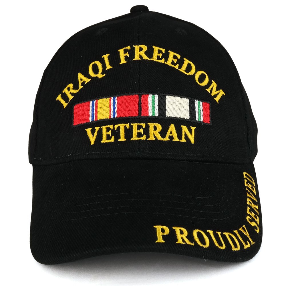 Armycrew Iraqi Freedom War Veteran Ribbon Embroidered Structured Baseball Cap - Black