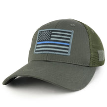 Armycrew US American Flag Thin Blue Line Embroidered Patch Low Crown Adjustable Tactical Mesh Cap