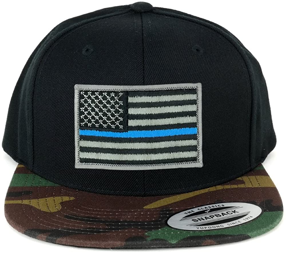 Flexfit Classic American Flag Patch Snapback Cap with Camo Visor - Black Grey