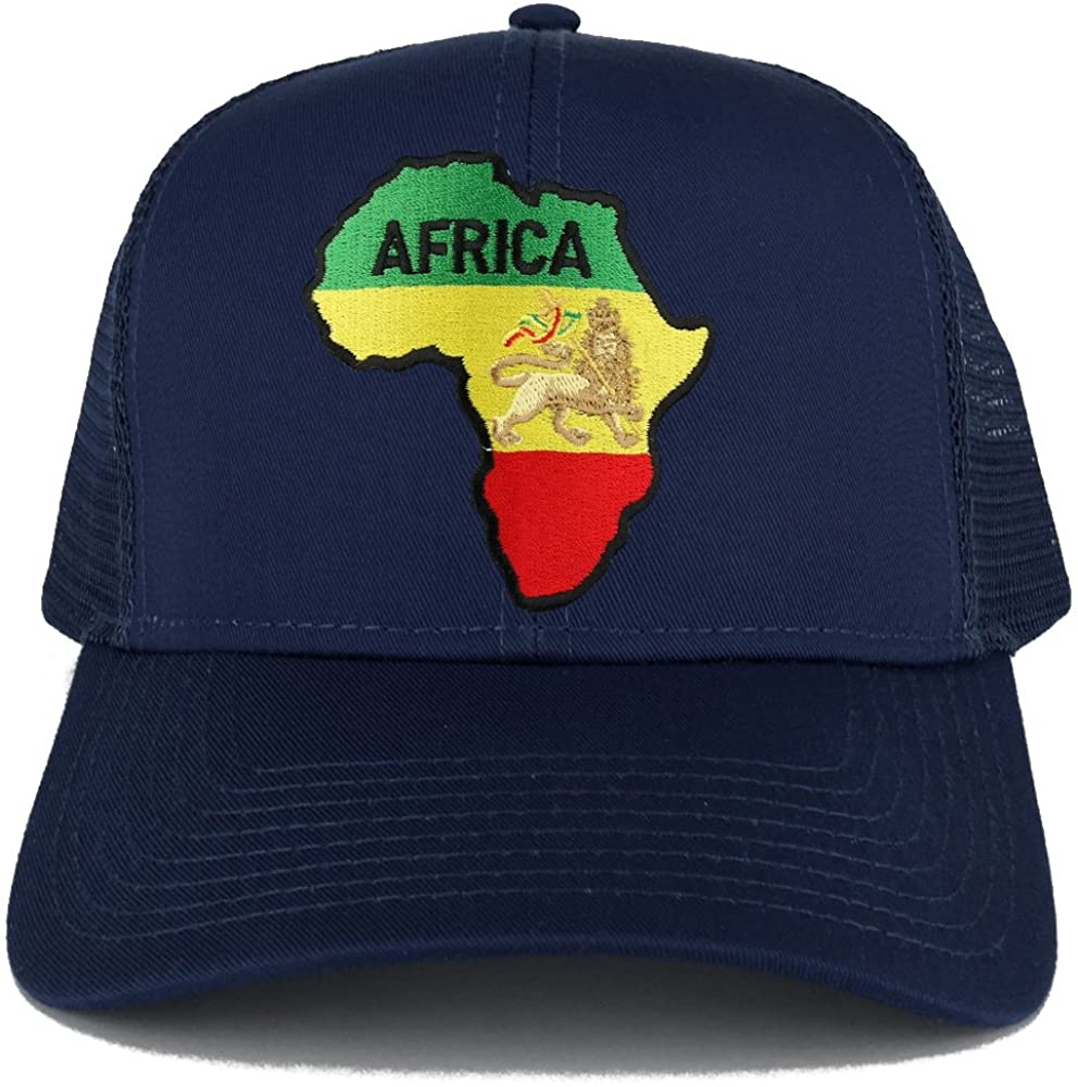 RGY Africa Map and Rasta Lion Embroidered Iron on Patch Adjustable Trucker Mesh Cap