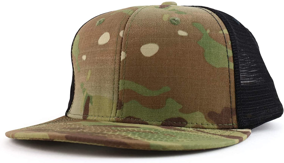 Armycrew 6 Panel Flatbill Ripstop Authentic Multicam Mesh Back Snapback Cap