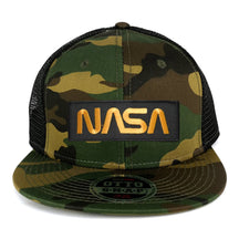 Armycrew NASA Worm Gold Text Embroidered Patch Snapback Camo Trucker Mesh Cap