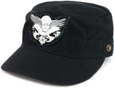 Armycrew Crossbone Skull Patch Brushed Canvas Meshed Flat Top Army Cap - Black - L