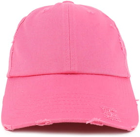 Armycrew Low Profile Distressed Frayed Cotton Twill Baseball Cap Dad Hat - Pink