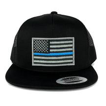 Flexfit 5 Panel American Flag Patched Snapback Mesh Cap - Black