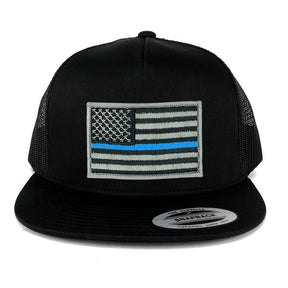 Flexfit 5 Panel American Flag Patched Snapback Mesh Cap - Black
